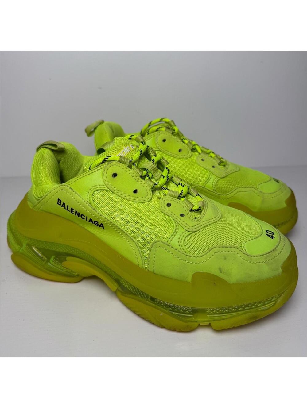 Balenciaga Triple S Clear Sole Sneaker Neon Green Men SZ 40